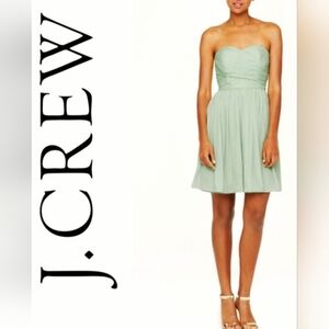 J Crew Arabelle Strapless Mini Dress 100%Silk/Cotton Lined Sage Green 12 New